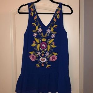 Blue embroidered tank